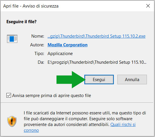 il file di installazione di thunderbird