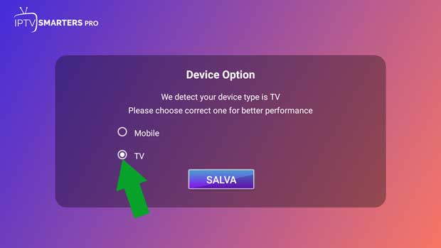 IPTV Smarters nuova GUI 2021 - scelta dispositivo