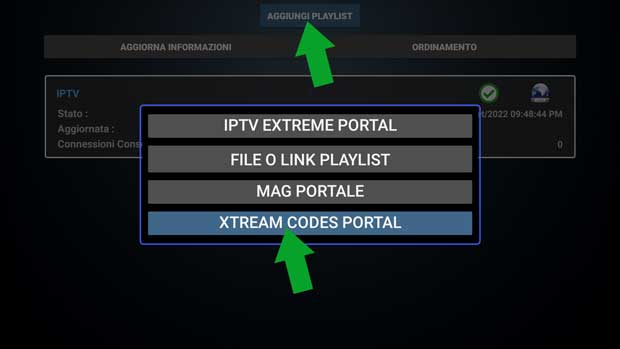 Configurazione app tramite codici Xtream