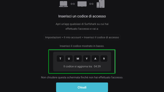 codice di accesso di surfshark VPN