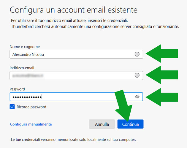 configura un account email esistente