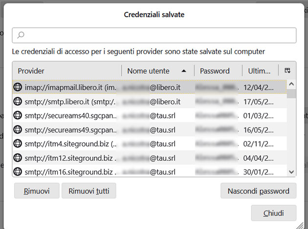 credenziali salvate in Thunderbird