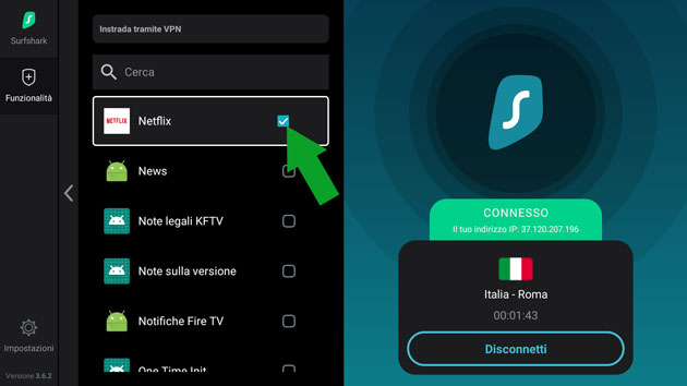 instrada tramite VPN per fire stick