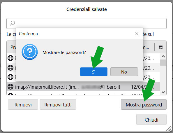 mostrare le password in thunderbird