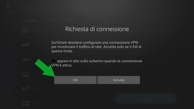 richiesta di connessione da parte della fire stick