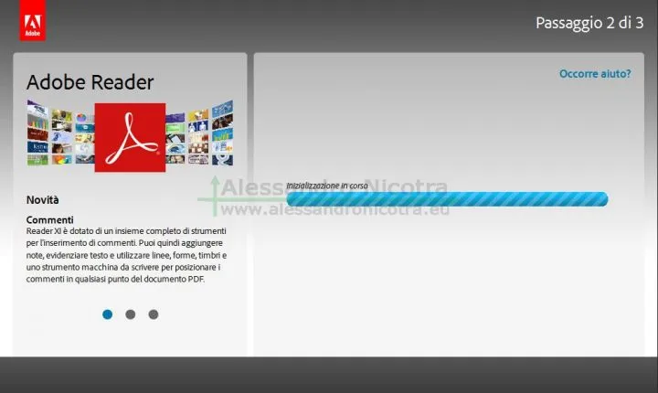 Pagina di download di Adobe Reader inizialiazzazione