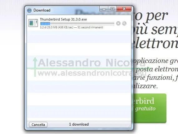 Scaricare Mozilla Thunderbird con Safari, avanzamento del download